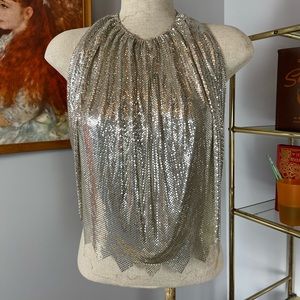 1970’s Whiting and Davis Silver Liquid Metal Halter Top Disco Chain Mail